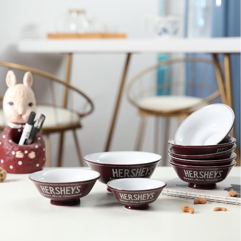 特价 日式陶瓷面碗汤碗饭碗 家用英文字母高脚米饭碗 防烫手碗