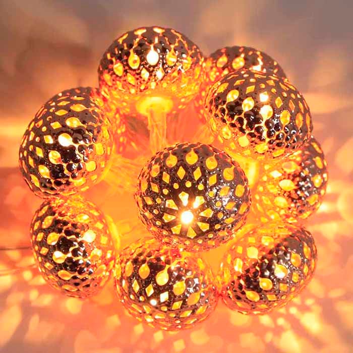 电池盒镂空铁艺摩洛哥球灯串庭院圣诞装饰文艺灯镂空铁皮球灯串