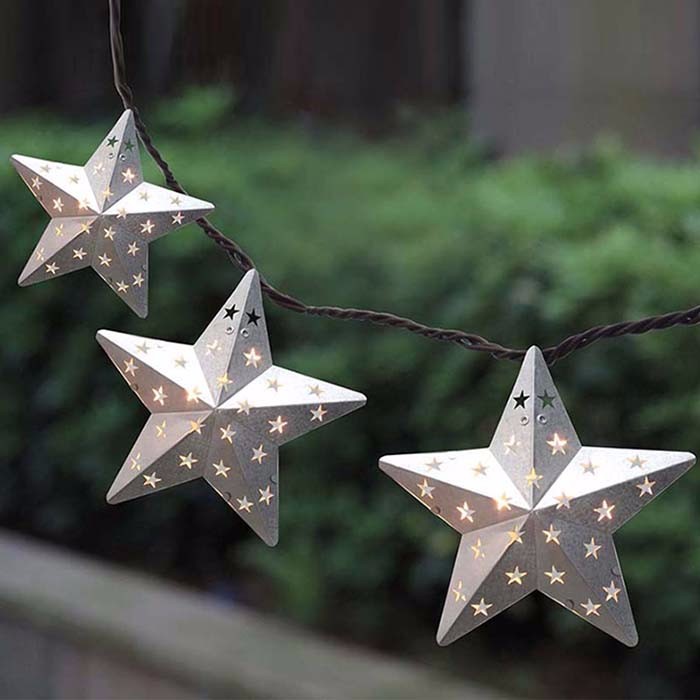 铁艺星星灯串户外五角星造型灯串节日装饰镂空铁皮小五角星灯串