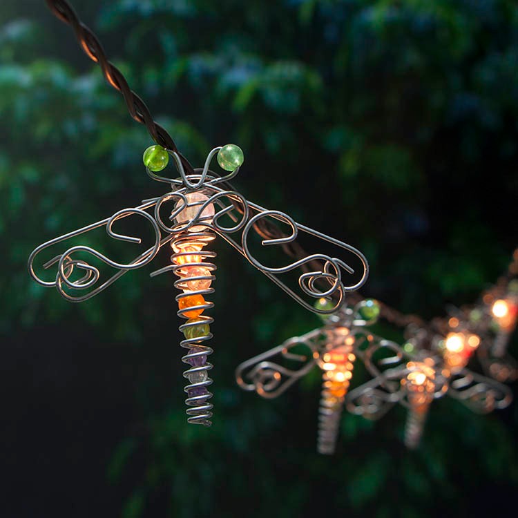 10LED太阳能蜻蜓灯串庭院花园布置场地防水仿动物造型装饰灯串