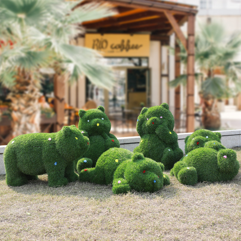 绿植草熊猫摆件 户外仿真绿雕 动物雕塑公园草坪装饰